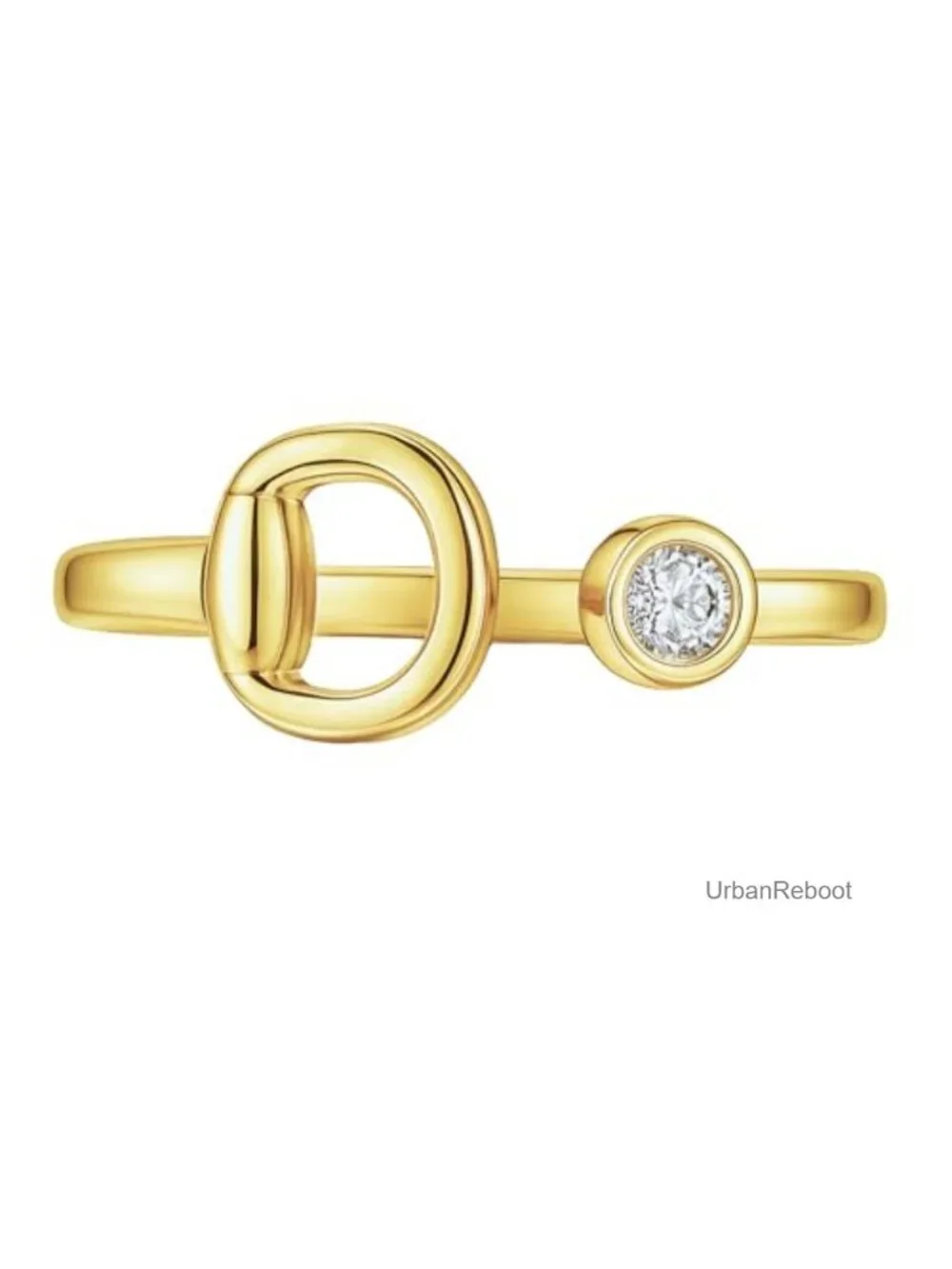 18K Gold Plated Brass Solitaire Horsebit Open Ring Adjustable Cubic Zirconia